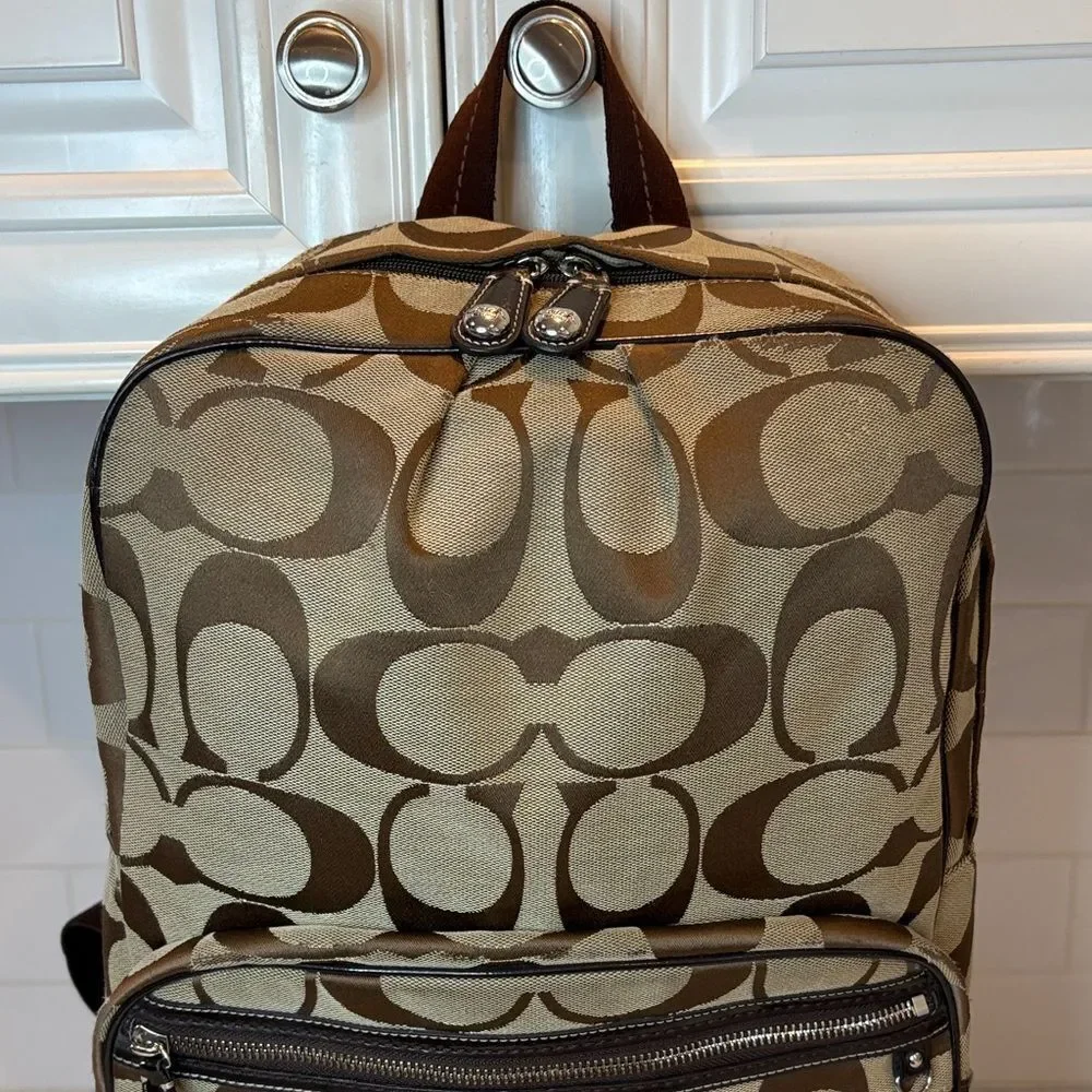 Coach Backpack Purse Vintage Jacquard Signature Logo Stripe Large Backpack - HTF